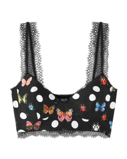 Versace Butterfly Ladybug Polka-Dot Silk Bra Top with Lace Trim