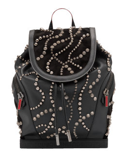 Backparis Spiked Rubber-Trimmed Full-Grain Leather Backpack