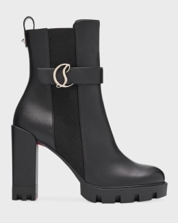 Christian Louboutin Leather Buckle Red Sole Booties Black