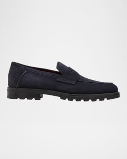 Santoni Men's Ikangia Leather Penny Loafers | Neiman Marcus