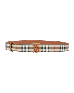 Burberry Vintage Check and Leather Belt Archive Beige - Men, Burberry®  Official