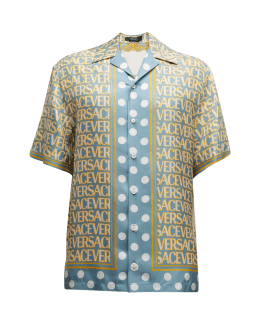 Versace Men's Tiger & Wildflower Camp Shirt - Khaki Multicolor - Size 36