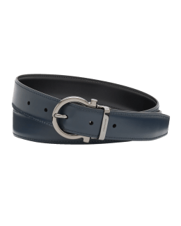 Ferragamo Reversible and Adjustable Gancini Belt Black/Rhinoceros Grey