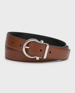 Bottega Veneta Men's Triangle Buckle Reversible Leather Belt