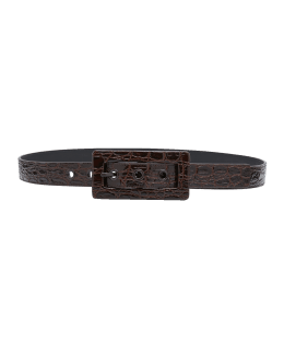 Croc-Embossed Leather Covered Buckle Belt