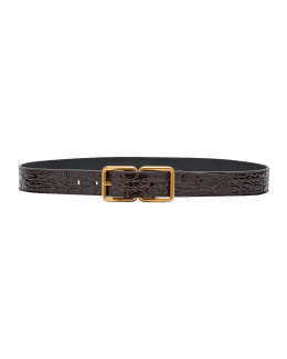 crocodile-embossed square-buckle belt