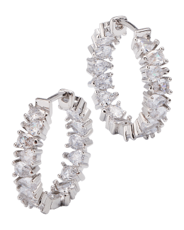 Fallon Pave Curb-Chain Earrings, Rhodium/Clear, Women's, Earrings