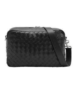 Bottega Veneta Men's Borsa Intrecciato Leather Crossbody Black Parakeet