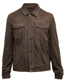 Loro Piana Men's Horsey Utility Jacket with Leather Trim | Neiman Marcus