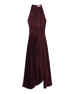 Delfina Pleated Long Asymmetric One-Shoulder Dress