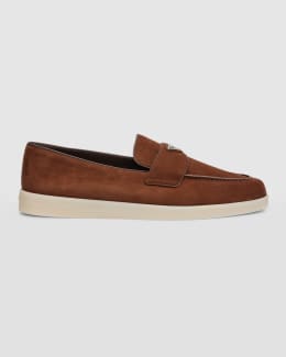 Prada Men's Saint Tropez Triangle Logo Suede Loafers