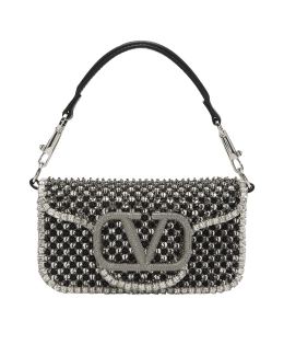 Valentino Garavani's Small Loco Bag features an embellished silk body  adorned with the brand's signature gold-tone oversized logo—woven…