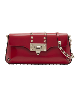 Valentino Garavani Small Rockstud Flap Leather Clutch in Ju5 Rouge Pur