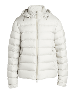 Moncler Men's Ume Puffer Jacket with Logo-Tape Placket | Neiman Marcus