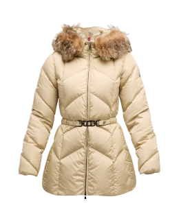 Moncler Moka Shiny Fitted Puffer Coat with Hood Neiman Marcus