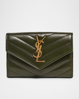 Saint Laurent YSL Monogram Small Ziptop Card Case in Grained