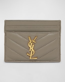 カードケース・名刺入れ SAINT LAURENT Document Holders Women Leather Beige Monogram leather card holder in beige - Saint Laurent