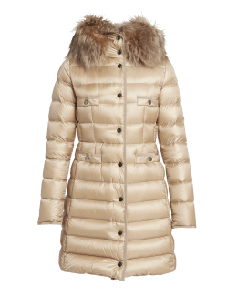 Moncler Moka Shiny Fitted Puffer Coat with Hood Neiman Marcus