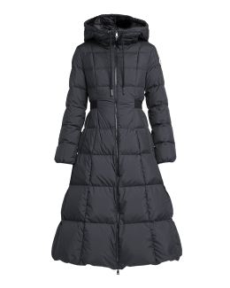 Moka shiny fitted puffer coat with hood discount