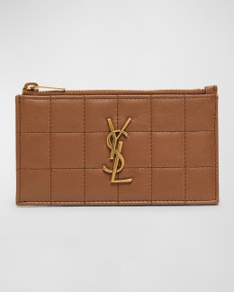 Saint Laurent YSL Monogram Ziptop Card Case in Spazzolato Leather 