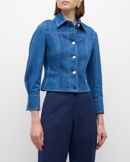 ALAIA Button-Front Fitted Denim Jacket | Neiman Marcus