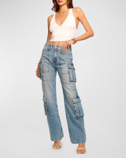 Wide Leg Contrast Trousers in Haruna Black / Print Gaia