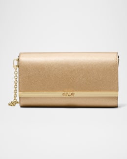 Large East-West Leather Clutch Bag