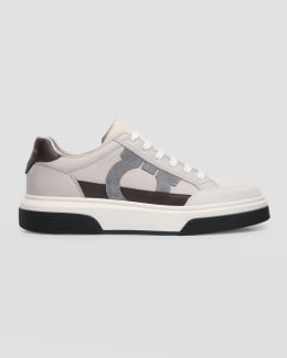Ferragamo Men's Alaska Gancio Leather Low-Top Sneakers