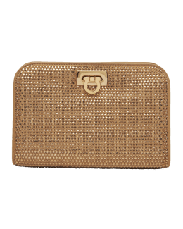 Bottega Veneta Knot Pleated Leather Clutch Bag Bone-M Brass