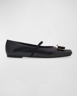 Zina Leather Bow Mary Jane Ballerina Flats | Neiman Marcus