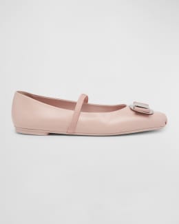 Zina Leather Bow Mary Jane Ballerina Flats | Neiman Marcus
