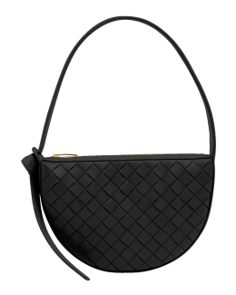 Bottega Veneta Black Leather Shoulder Strap Intrecciato Knot Hobo Bag
