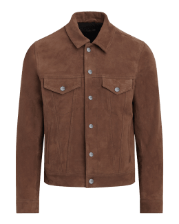 John Varvatos Men's Snap-Front Suede Shirt Jacket | Neiman Marcus
