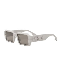 Fendi Men's Raised Logo Rectangle Sunglasses