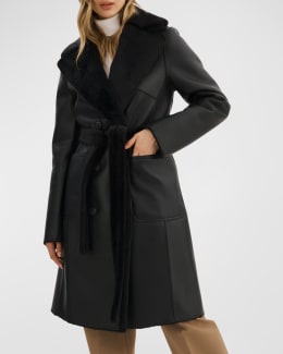 Trench coat in crocodile-effect vinyl fabric, black