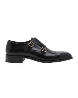 TOM FORD Men's Claydon Leather Double Monk Strap Loafers | Neiman Marcus
