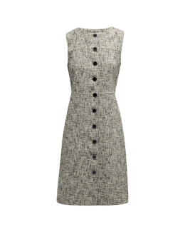 Split Back Button Front Tweed Fitted Dress