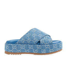 Gucci angelina logo canvas flatform slides online