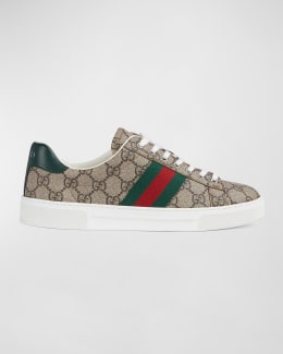 Gucci Ace Leather Web Low-Top Sneakers | Neiman Marcus