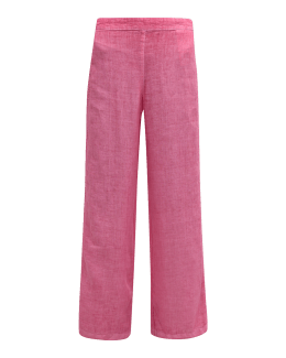 MILIO TROPICAL PALM TREE WIDE LEG LINEN PANTS