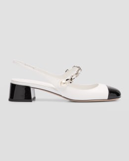 Miu Miu Vernice Strappy Leather Slingback Sandals | Neiman