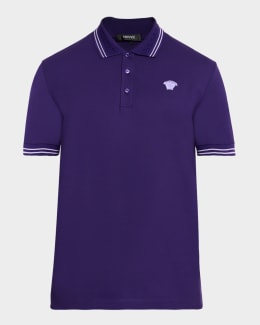 Versace Men's Embroidered Intarsia Wool Knit Polo Shirt | Neiman