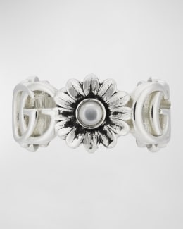 Gucci GG Marmont 10mm Sterling Silver Pearl Flower Ring