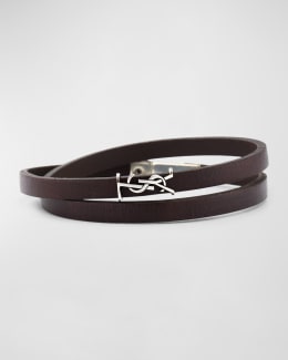 Saint Laurent Leather YSL Monogram Bracelet, Black, Size