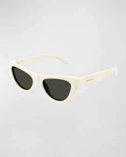 Saint Laurent Tonal Logo Acetate Round Sunglasses | Neiman