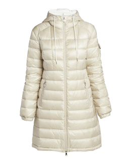 Moncler Moka Shiny Fitted Puffer Coat with Hood Neiman Marcus