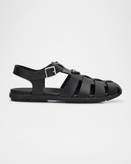 サンダル PRADA  Prada Sandals Men Leather Black Prada Leather Strap Sandals | Black | FARFETCH