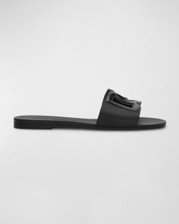 Valentino Garavani VLogo Leather Cutout Flat Slide Sandals