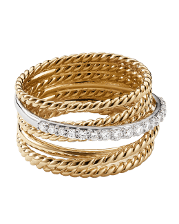 David Yurman Crossover Ring with Diamonds in 18K Gold, 12mm | Neiman Marcus