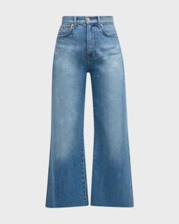 PAIGE Women's Nellie High-Rise Cropped Wide Leg Jeans – Vintage Wash, Raw Hem, Relaxed Fit - View #6